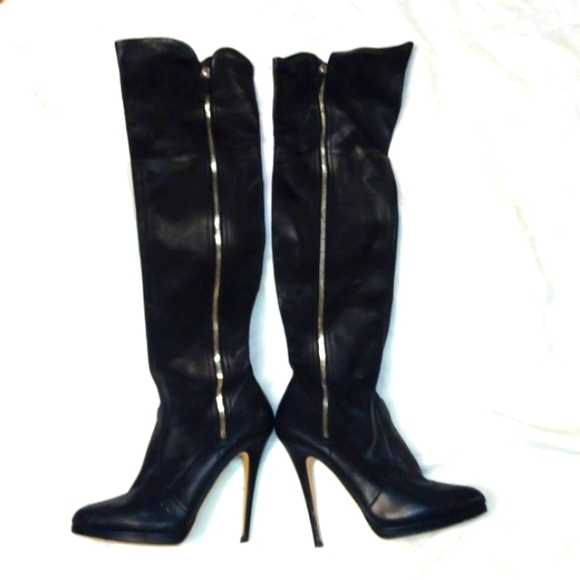 EUC CASADEI THIGH HIGH LEATHER HEELED BOOTS - Picture 1 of 8